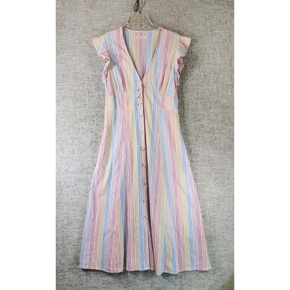 Marine Layer Camila Midi Dress Multi Stripe Flutter Sleeve Womens M Boho Beachy